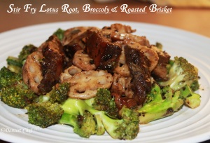 stir fry lotus root beef pork belly broccoly rosted leftover